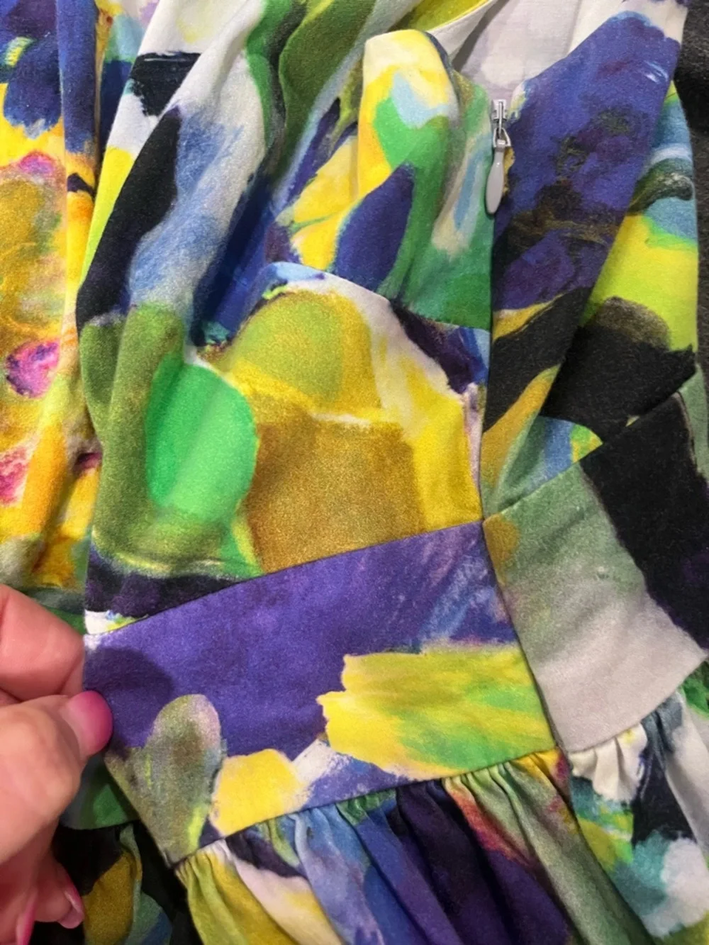 Kate Spade Floral Watercolor Fit-and-Flare Dress in Blue, Green & Purple - Picture 10 of 10